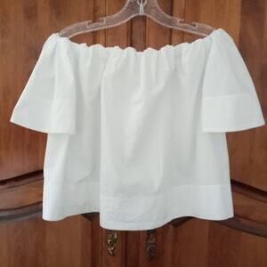 VINCE Crop Top Off Shoulder White Cotton XS Wide Elastic Neck Short Bell Sleeve